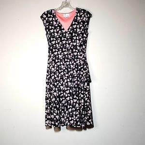 SIGNATURE by RobbieBee V-neck Fit & Flare Cap Sleeve Print Dress Size PS